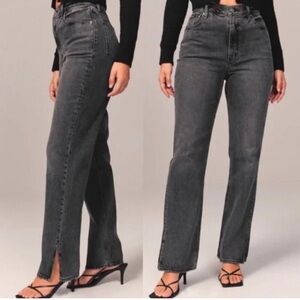 Abercrombie & Fitch Ultra High Rise 90s Straight Jean w/ Split Hem, Washed Black